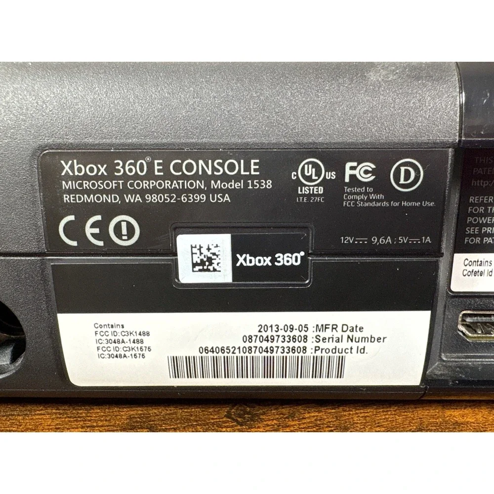 Microsoft Xbox‎ 360 E Console Black Model 1538 2013 MFR Date TESTED WORKING